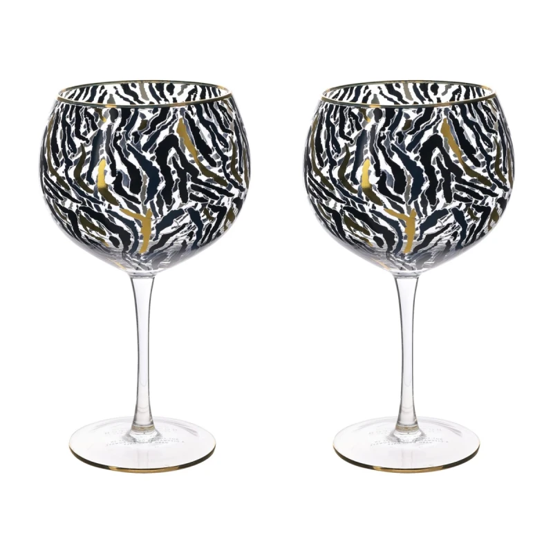 Image of Frida Set of 2 Zebra Print Gin Glasses Multi