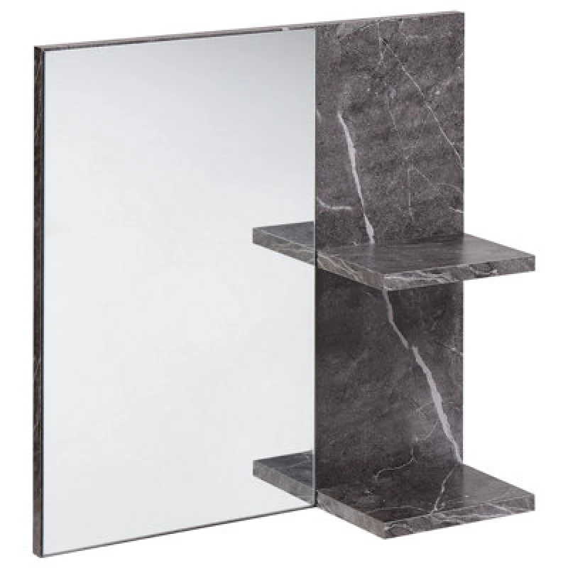 Image of Beliani Wall Mirror With Shelf Pelotas 45cm 45cm Marble/ Black