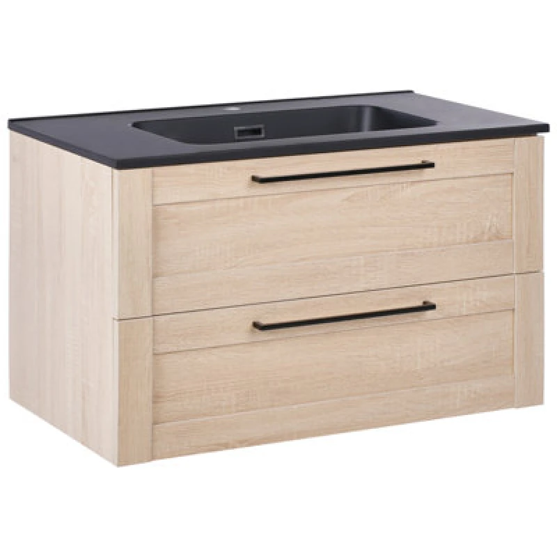 Image of Beliani Wall Mounted Vanity Unit With Basin Tarija 80 Cm Light Brown