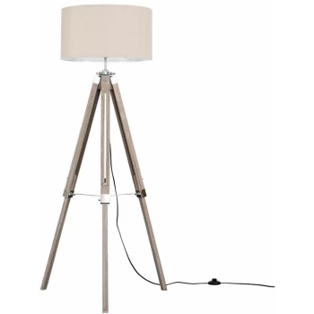 image of Distressed Tripod Floor Lamp - Beige