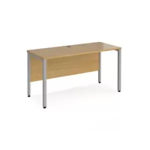Image of Office Desk 1400mm Rectangular Desk With Bench Leg Oak Tops With Silver Frames 600mm Depth Maestro 25