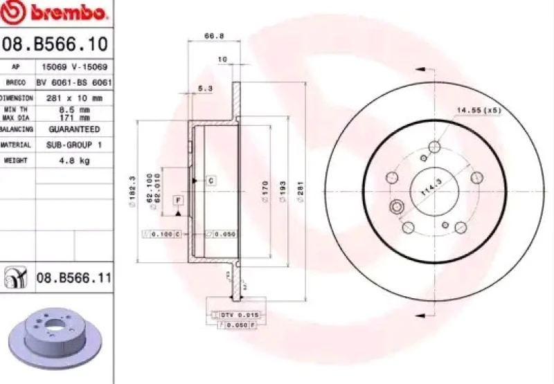 Image of BREMBO 08.B566.11 Brake disc solid, Coated Brake Disc (82)