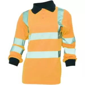 image of Yoko Ladies/Womens Hi-Vis Long Sleeve Polo Shirt (6XL) (Hi Vis Orange) - Hi Vis Orange