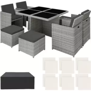 Image of Rattan garden furniture set Manhattan with protective cover - garden tables and chairs, garden furniture set, outdoor table and chairs - light grey