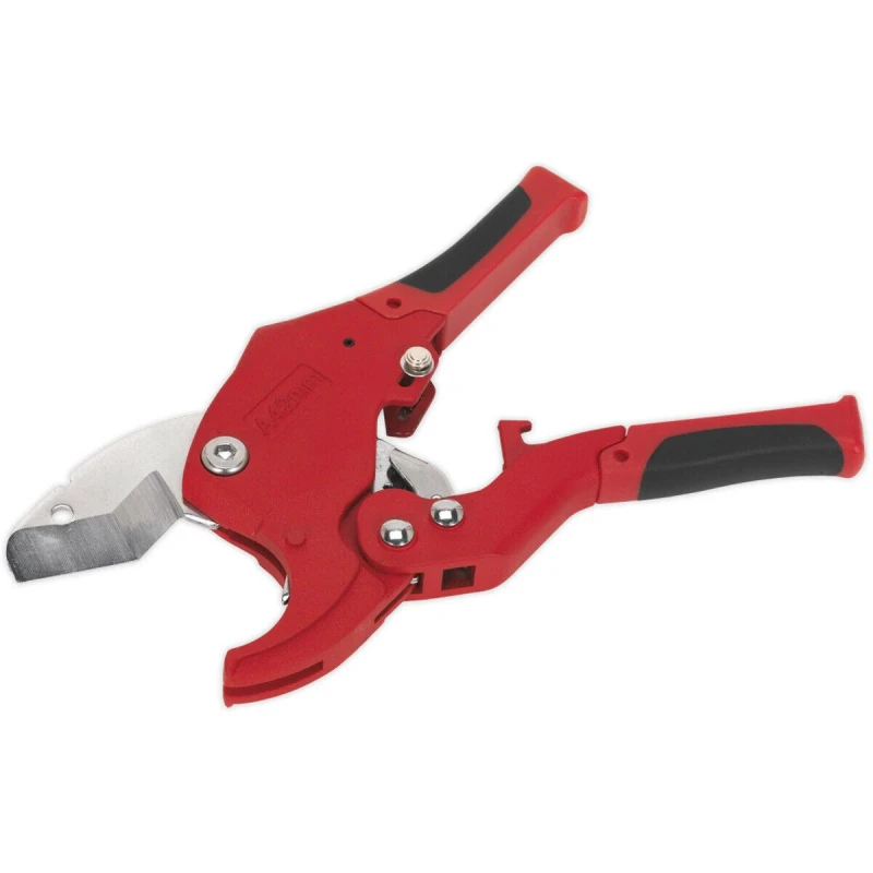 Image of Loops Ratcheting Plastic Pipe Cutter - 6mm to 42mm Capacity - Quick Release Mechanism Multi