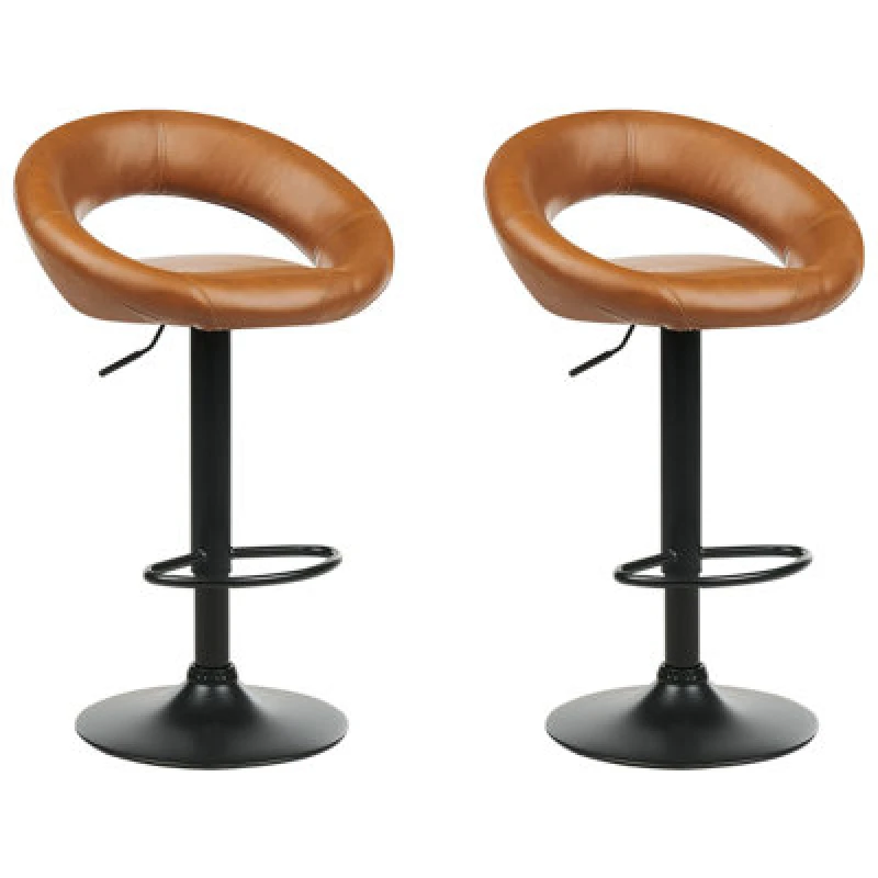 Image of Beliani Set Of 2 Bar Chairs Peoria Faux Leather Swivel Golden Brown