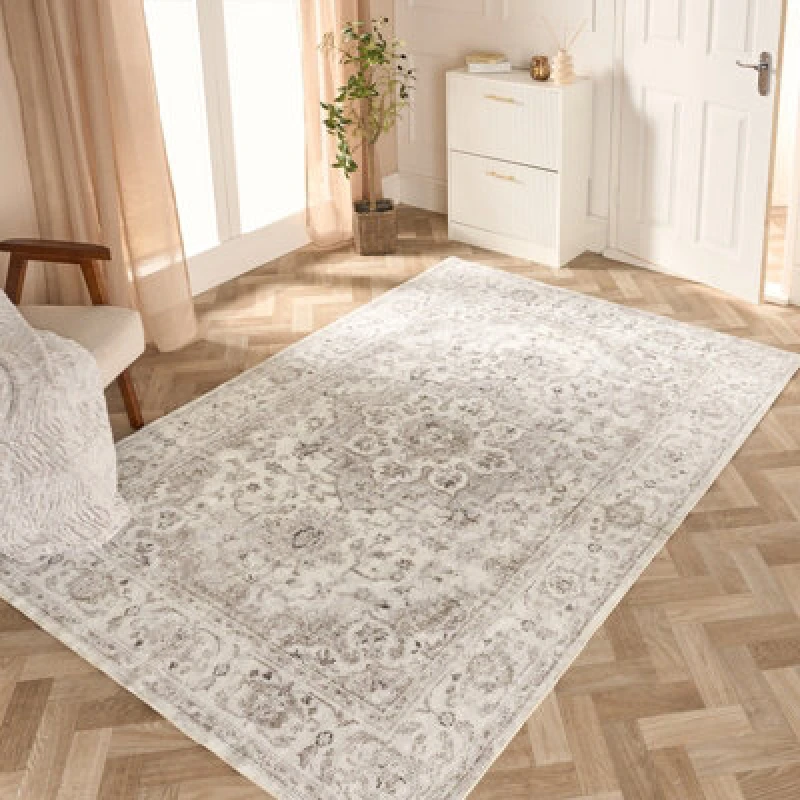 Image of OHS OHS Washable Rug Vintage Living Room Bedroom Decor Non Slip Runners Soft Carpet Mat in Natural Size: 120cm x 170cm Natural 120cm x 170cm Unisex