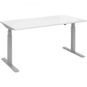 image of Elev8 Rectangular Sit Stand Single Desk with White Melamine Top and Silver Frame 2 Legs Touch 1600 x 800 x 675 - 1300 mm