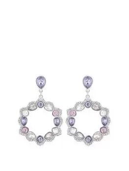 image of Mood Silver Lavender And Crystal Forward Facing Drop Earrings, Silver, Women