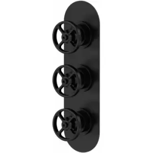 image of Hudson Reed Industrial Concealed Shower Valve Triple Handle - Matt Black