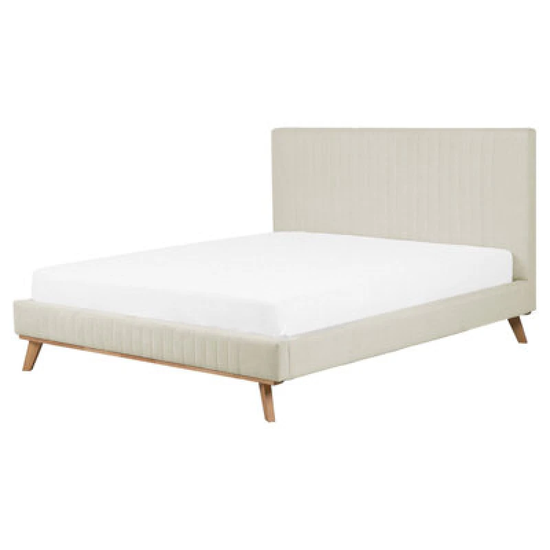 Image of Beliani Bed Chenille Talence 160 X 200 Cm (Eu King Size) Light Beige