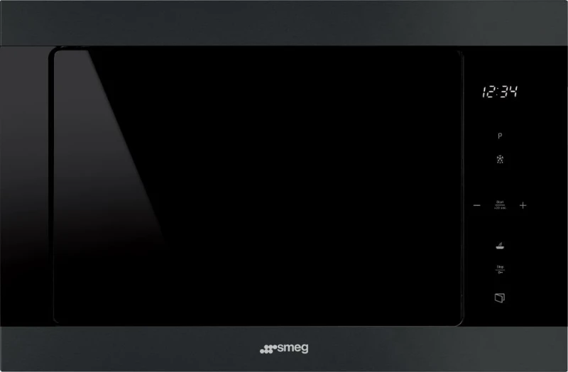 Image of Smeg Classic FMI325N 25 Litre 39cm High, Built In Small Microwave With Grill - Matt Black