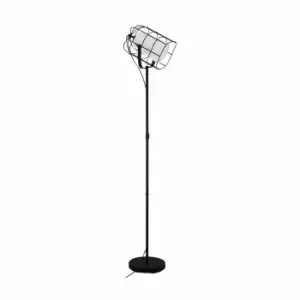 Eglo Caged Black Steel White Fabric Floor Lamp