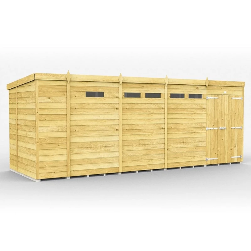 Image of Buttercup Farm 17 x 7 Feet Pent Security Shed - Double Door - L214 x W492 x H201cm in Brown Brown Unisex