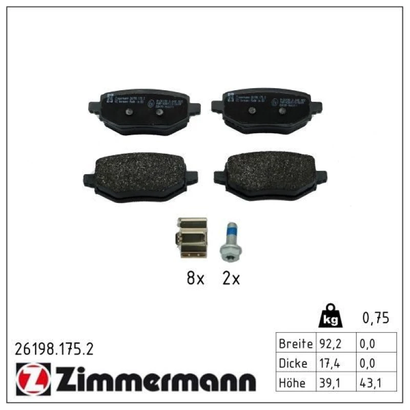 Image of ZIMMERMANN Brake pad set ZIMMERMANN 26198.175.2