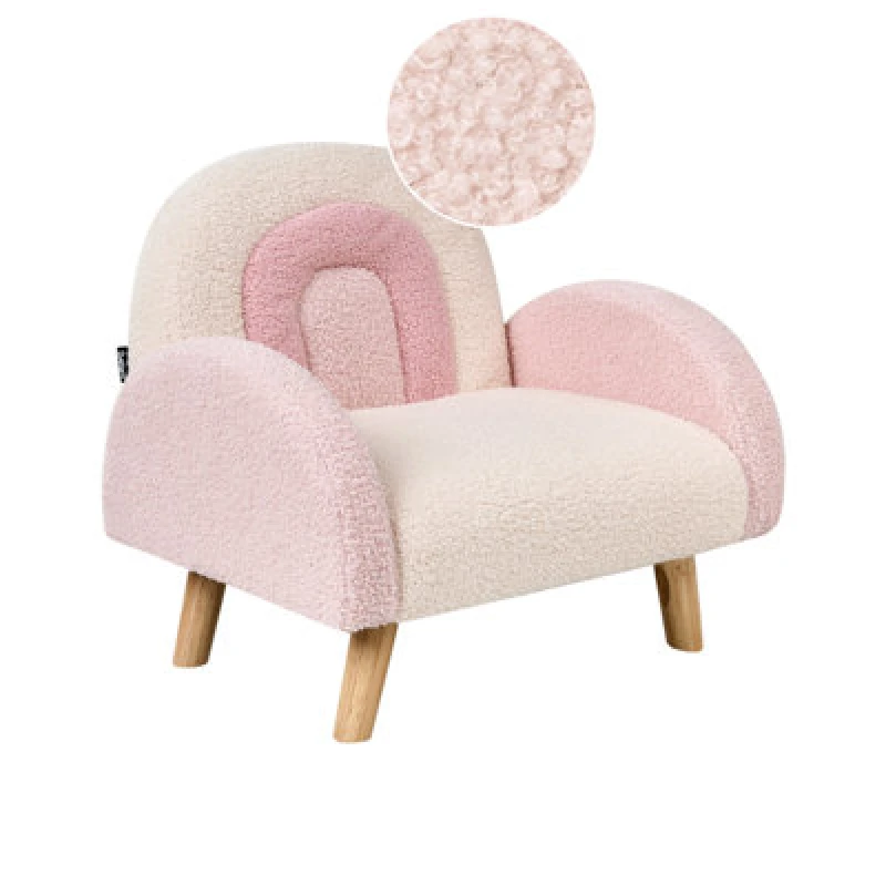 Image of Beliani Kids Armchair Rainbow Ombo Boucle Pastel Pink