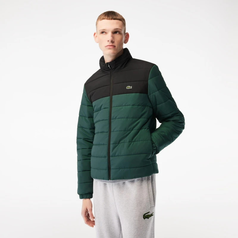 Image of Lacoste Hooded Puffer Jacket - Black green Black green S - M