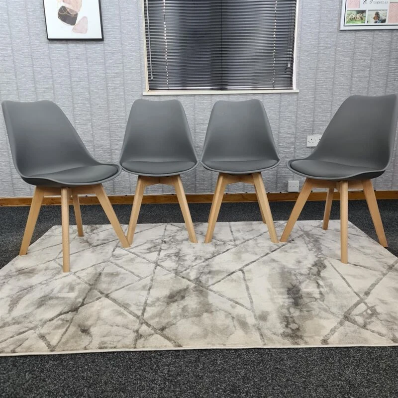 Image of KOSY KOALA Dining Chairs Set Of 4 Kitchen Tulip Chairs Wooden Legs Padded Seats Grey