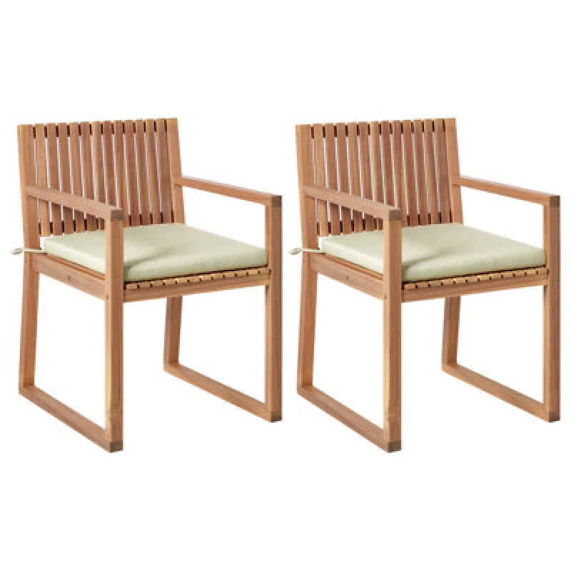 Image of Beliani Set Of 2 Garden Chairs With Cushions Sassari Premium Certified Acacia Wood Light Green