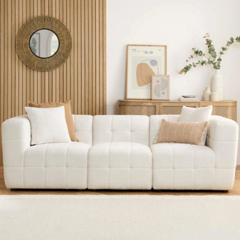 Image of Birlea Milo White Boucle Fabric 3 Seater Sofa
