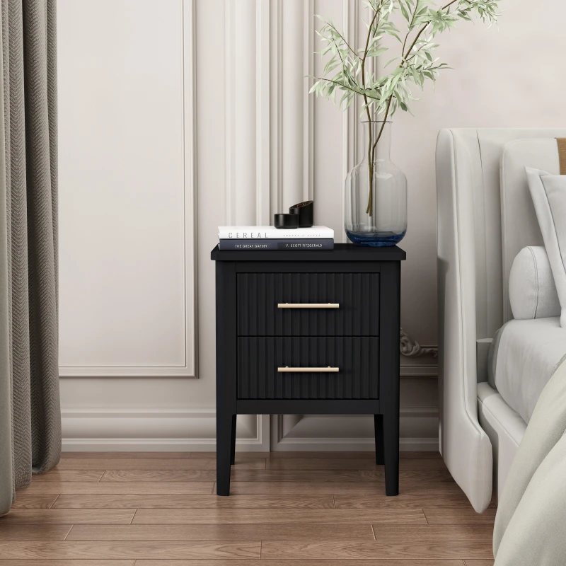 Image of Cabinet Bits Palau 2 Drawer Bedside Table in Black Unisex