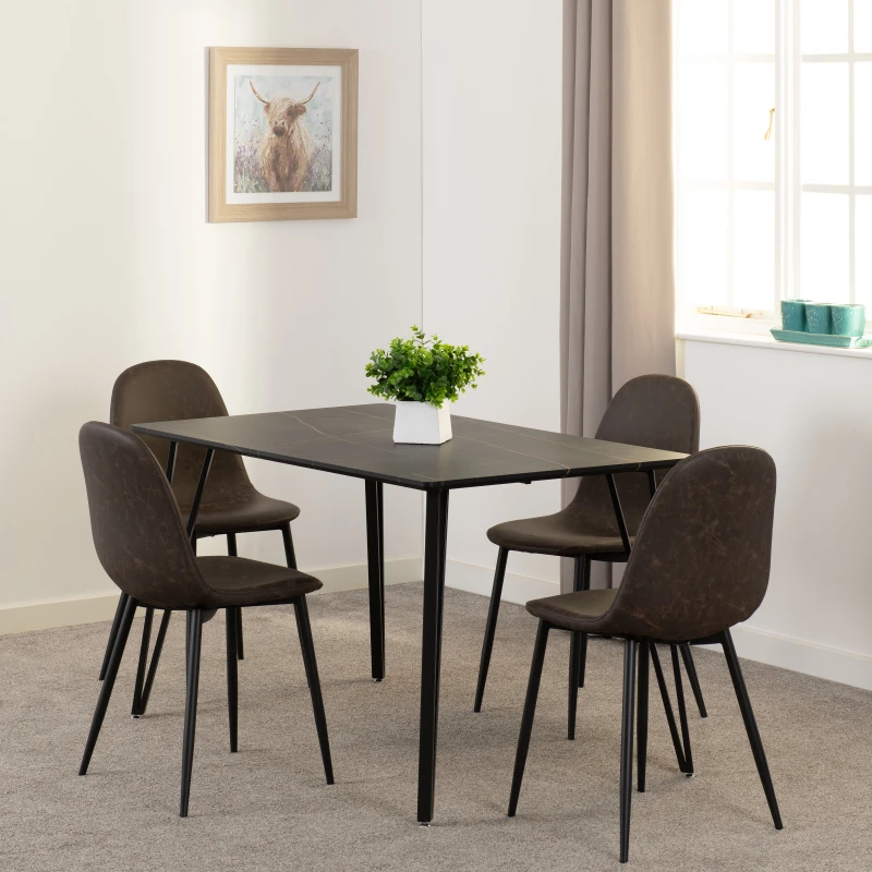 Image of Seconique Marlow Dining Set With Athens Chairs - Black Marble Effect/black/brown Faux Leather