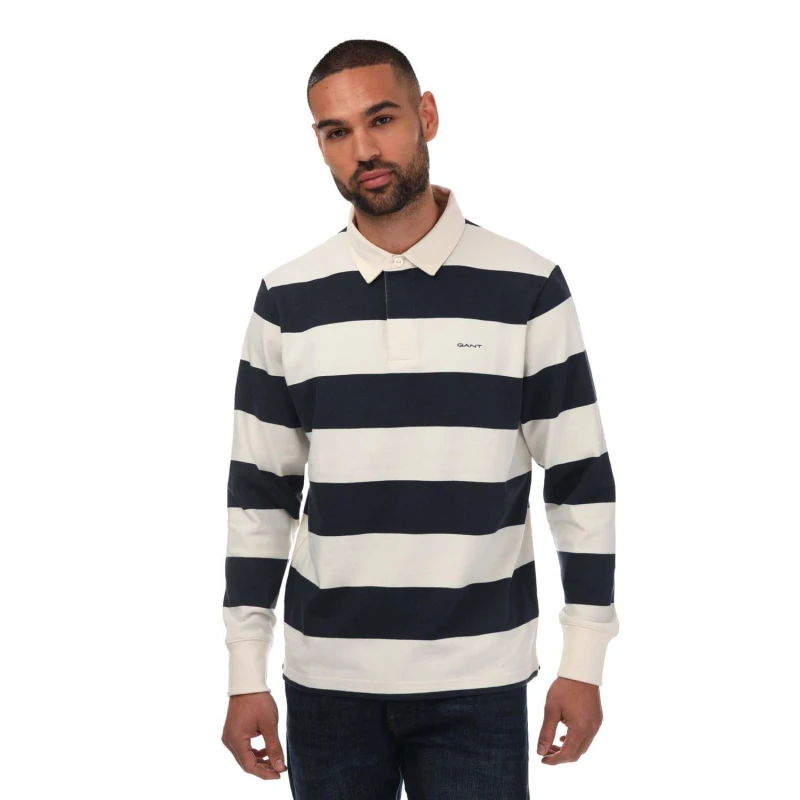 Image of Gant Block Stripe Jeavy Rugger Polo - Blue Blue S