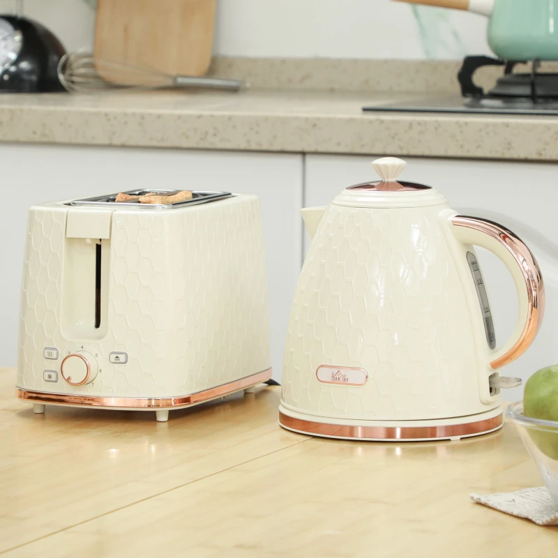 Image of HOMCOM HOMCOM 1.7L 3000W Fast Boil Kettle and 930W 2 Slice Toaster Set in Beige Beige One Size Unisex 5063603017030
