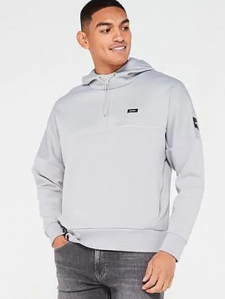 Image of CALVIN KLEIN Mix Media Pique Interlock Hoodie - Size M