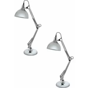 Image of 2 pack Table Desk Lamp Colour Chrome Adjustable In Line Switch Bulb E27 1x40W