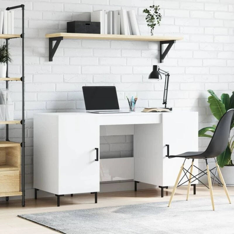 Image of JINLEFU Jinlefu - Desk High Gloss White 140x50x75cm Engineered Wood vidaXL JRVDZX-829550_DE