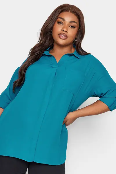 Image of Yours Half Placket Blouse Blue