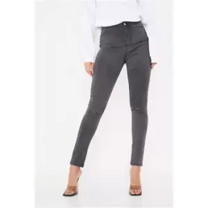 image of I Saw It First Charcoal Stretch Slash Knee High Waisted Denim Disco Skinny Jeans - Grey