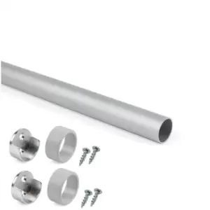 Image of Wardrobe Rail Round Aluminium with End Supports - Size 2000mm