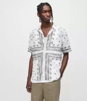 Image of AllSaints Mens Pima Bandana Print Shirt, Cloud White, Size: M