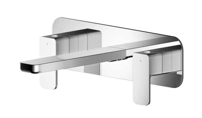 Image of Balterley Square Wall Mount 3 Tap Hole Basin Mixer Tap Back Plate Chrome Silver