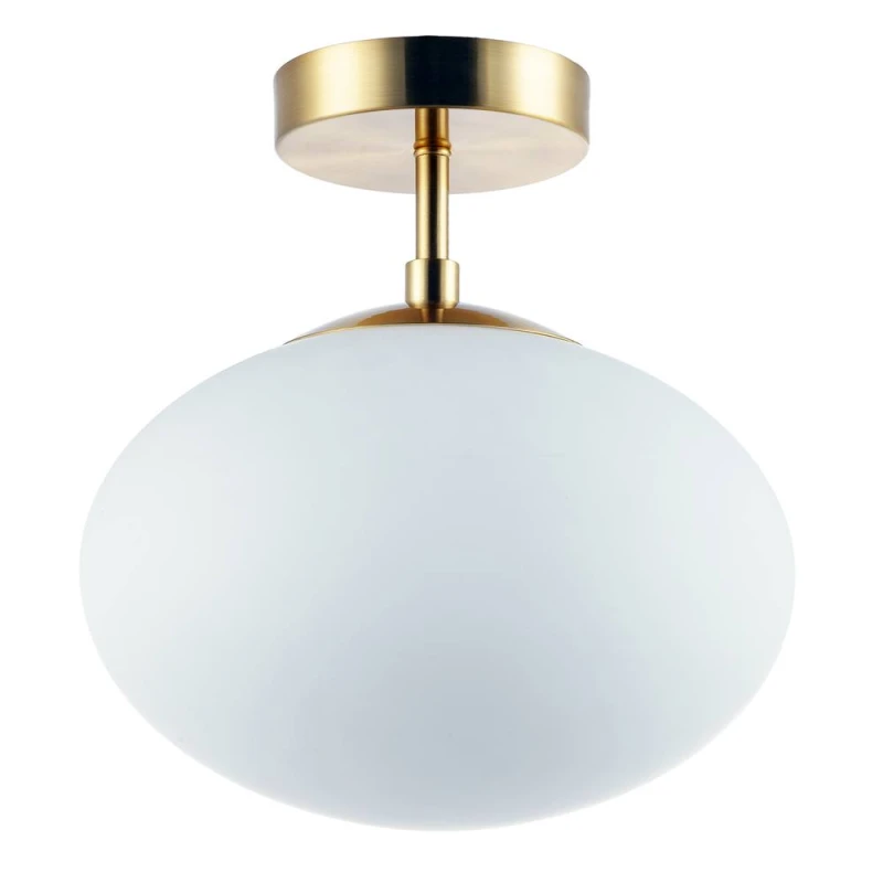 Image of Happy Homewares Designer Oval White Glass Globe Bathroom Ceiling Lamp in Antique Brass in Metallic Gold Metallic Gold Unisex