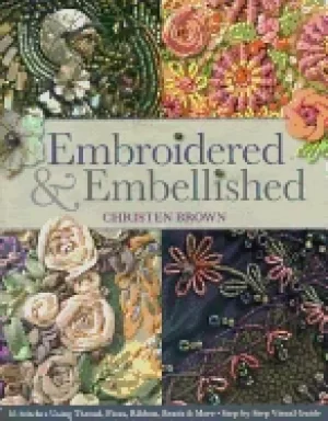 Image of embroidered and embellished 85 stitches using thread floss ribbon beads and