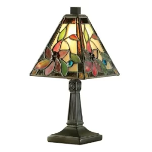 image of Lelani 1 Light Mini Table Lamp Dark Bronze, Tiffany Glass, E14