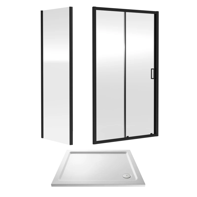 Image of Balterley Ruwa Sliding Shower Suite: 6mm Glass Tray Door Panel 1000x760mm Black Unisex