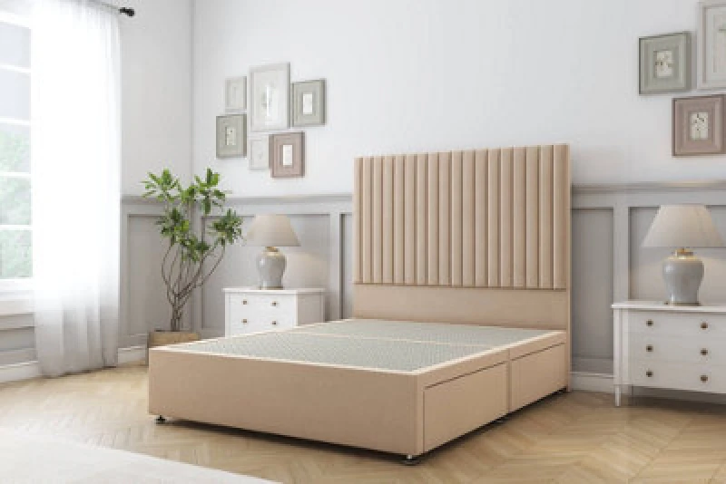 Image of Sloomy Manhattan Pebble Plush Divan Bed Base No Drawers With 26" Strutted Headboard 2'6 Small Single