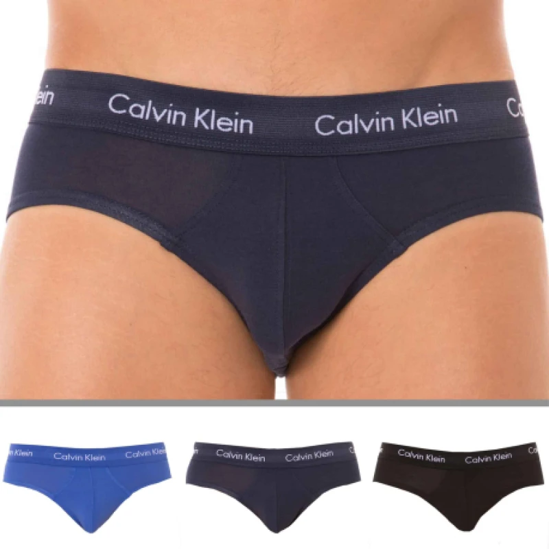 Image of Calvin Klein 3 Pack Cotton Stretch Briefs - Royal - Navy - Black M