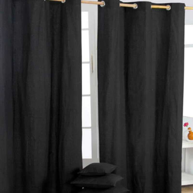 Image of Homescapes Plain Black Cotton Eyelet Curtains 137 X 182 Cm