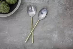 Image of Nkuku Sirkali Salad Server Set Set Of 2 Serveware Gold 30 x 7 cm