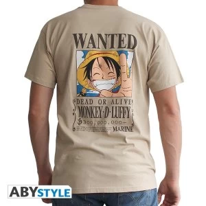 One Piece - Wanted Luffy Mens Medium T-Shirt - Beige