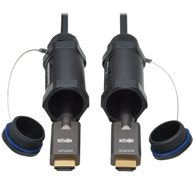 Image of Tripp Lite Tripp Lite P568FA-50M-W High-Speed Armored HDMI Fiber Active Optical Cable (AOC) with Hooded Connectors - 4K @ 60 Hz, HDR, IP68, M/M, Black