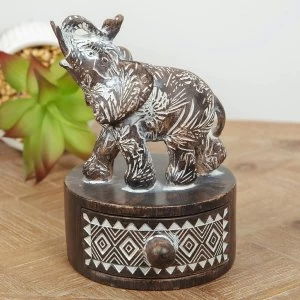 image of Patterned Ebony Finish Elephant Trinket Box Ornament