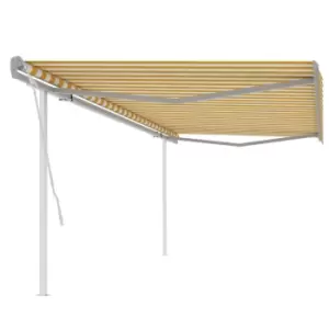 Image of Vidaxl Manual Retractable Awning With Posts 5X3 M Yellow And White