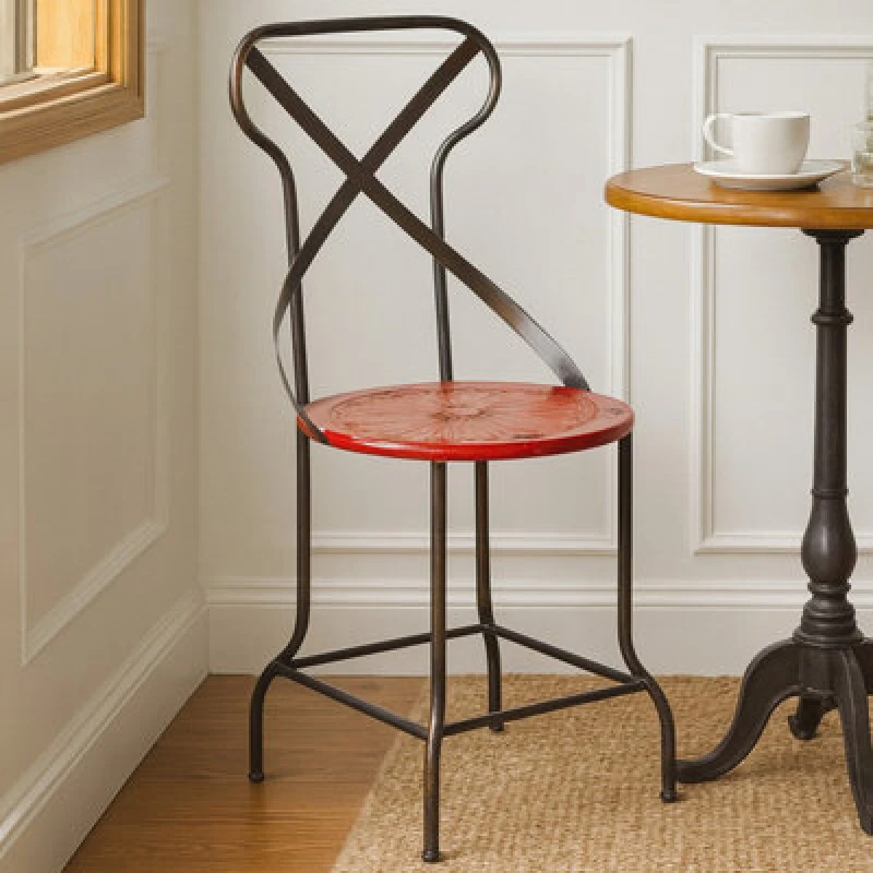 Image of Premier Housewares Red Metal Chair, Exquisite Metal Dining Chair, Relaxing Footrest Metal Dining Chair Red