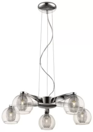 image of Spring 5 Light Multi Arm Ceiling Pendant Mesh Chrome, Clear, G9